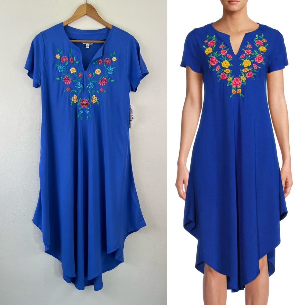 NWT Pioneer Woman Floral Embroidered Cottagecore Handkerchief Hem Midi Dress